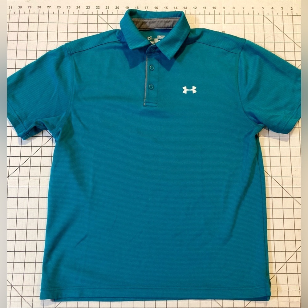 Under Armour Men’s Size‎ Medium Teal Green Loose Fit Heatgear Polo Shirt